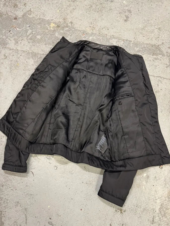 AW2011 Prada Black Biker Nylon & Leather Hybrid Bomber Jacket - Image 7