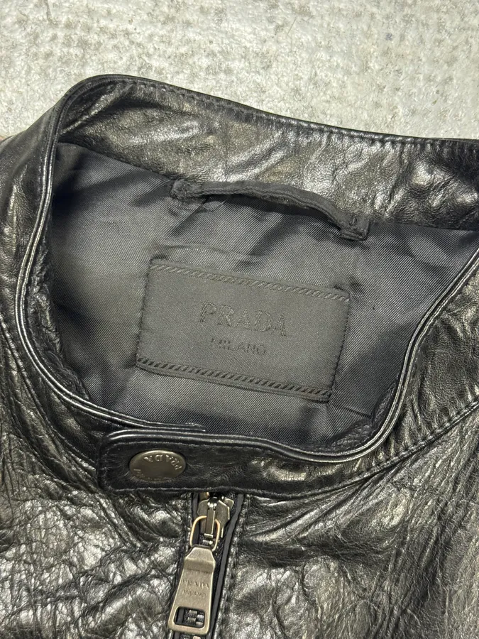 AW2011 Prada Black Biker Nylon & Leather Hybrid Bomber Jacket - Image 8