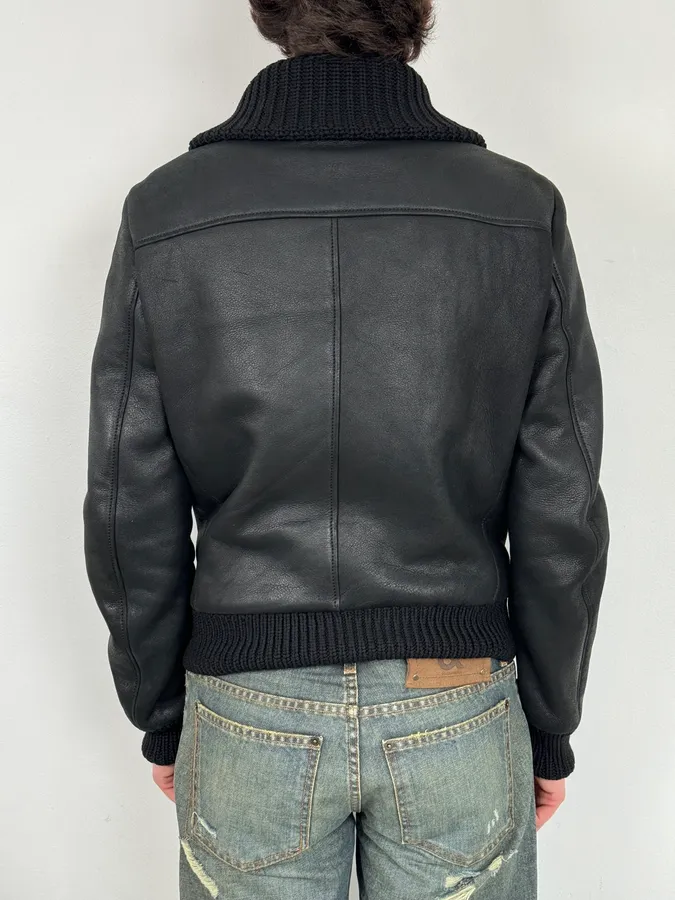 AW2011 Prada Black Leather Shearling-Lined Jacket - Image 3