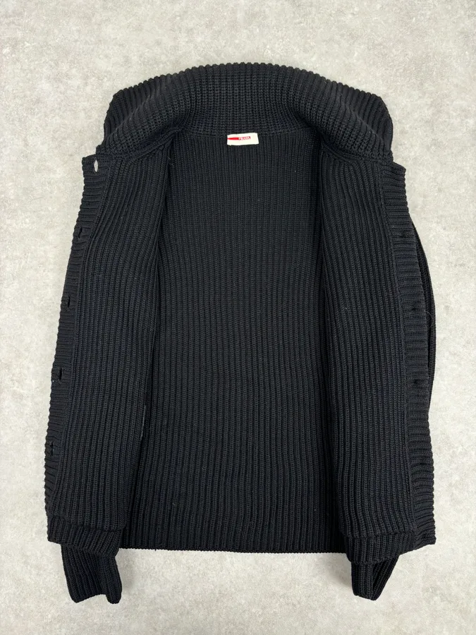 AW2011 Prada Black Officer Wool Textured Knit Cardigan Sweater - Image 7
