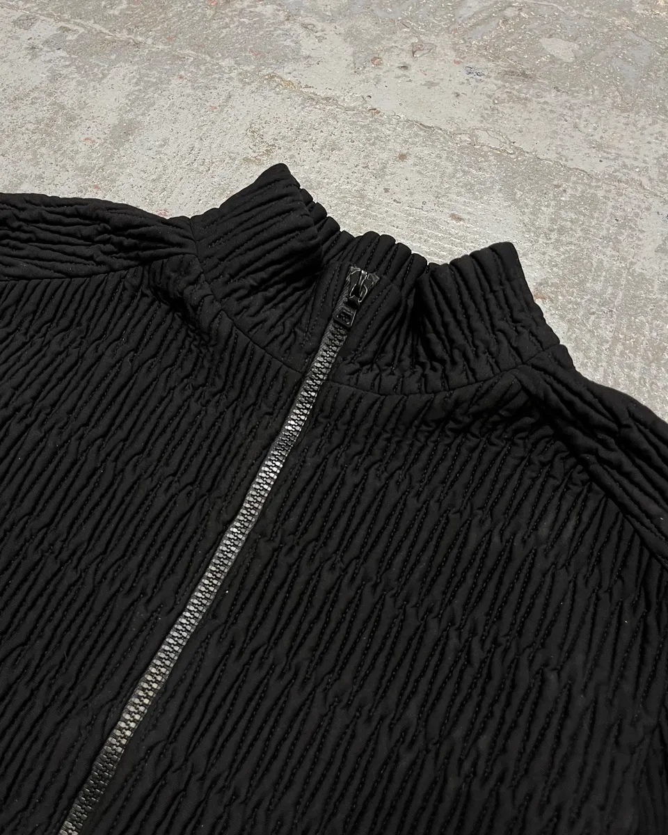AW2011 Prada Black Pleated Texture Zip-up Jacket - Image 5