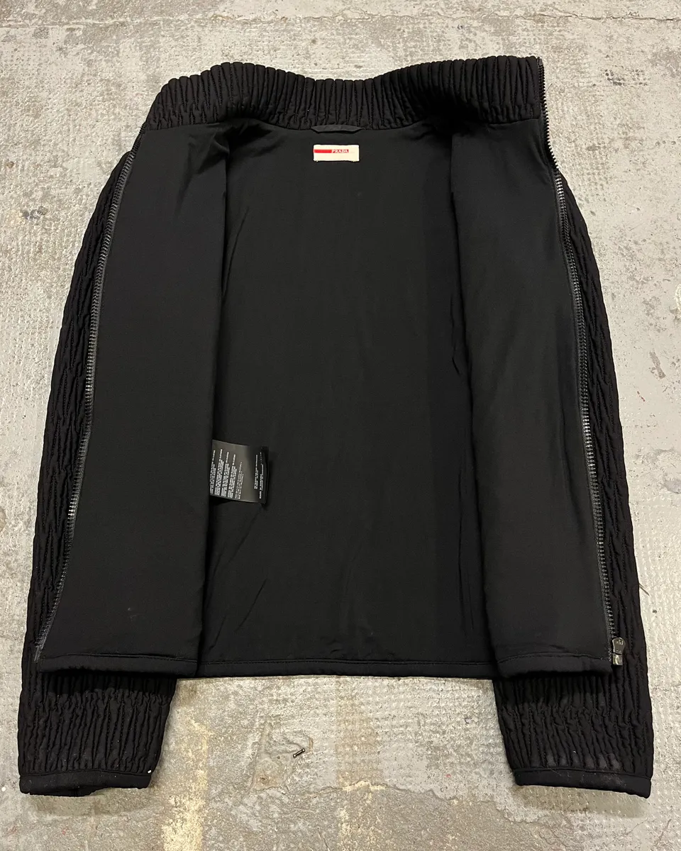 AW2011 Prada Black Pleated Texture Zip-up Jacket - Image 8