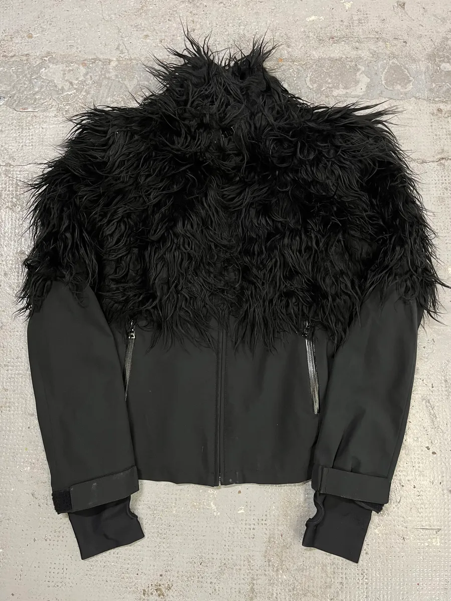 AW2011 Prada Faux Fur Hybrid Technical Black Jacket