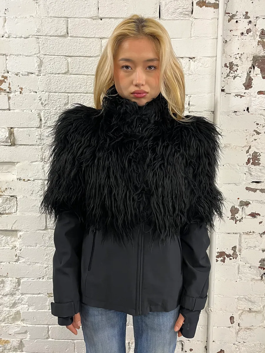 AW2011 Prada Faux Fur Hybrid Technical Black Jacket - Image 2