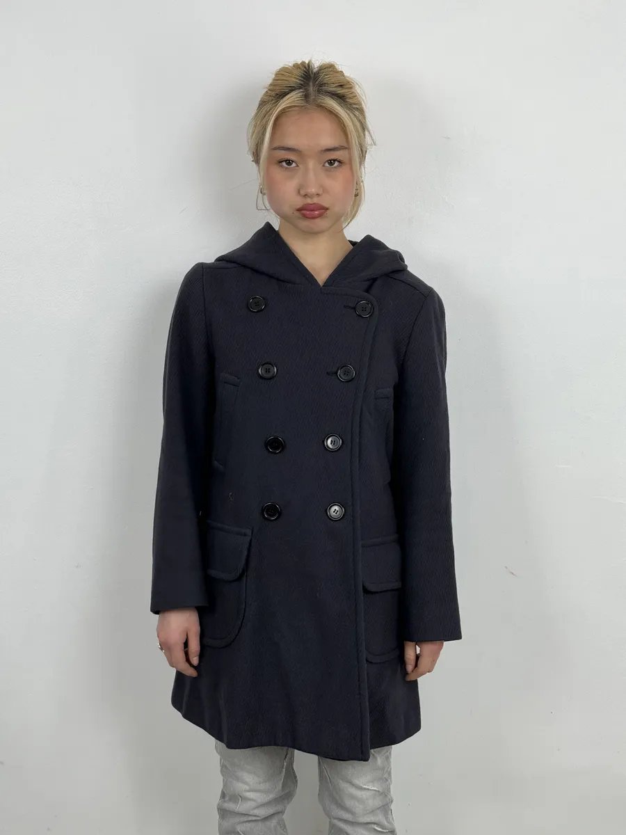 AW2011 Prada Navy Asymmetrical Wool Double-Breasted Long Jacket - Image 2