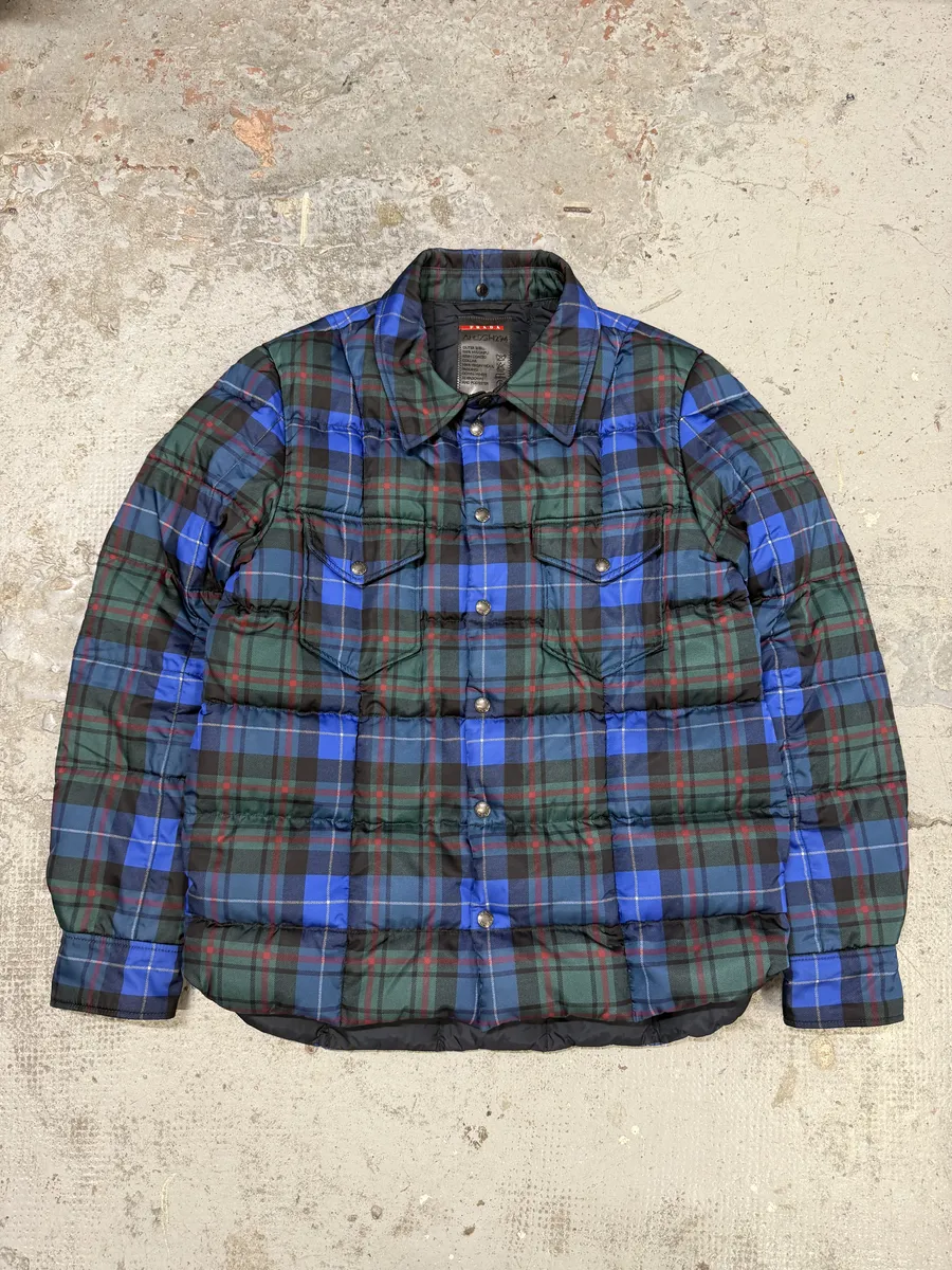 AW2011 Prada Tartan Blue & Green Puffer Jacket