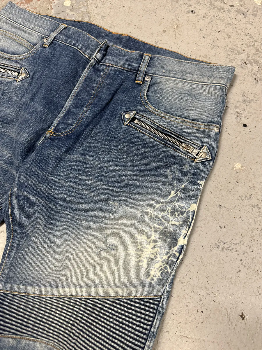 AW2012 Balmain Avant-Garde Blue Biker Denim Jeans - Image 10