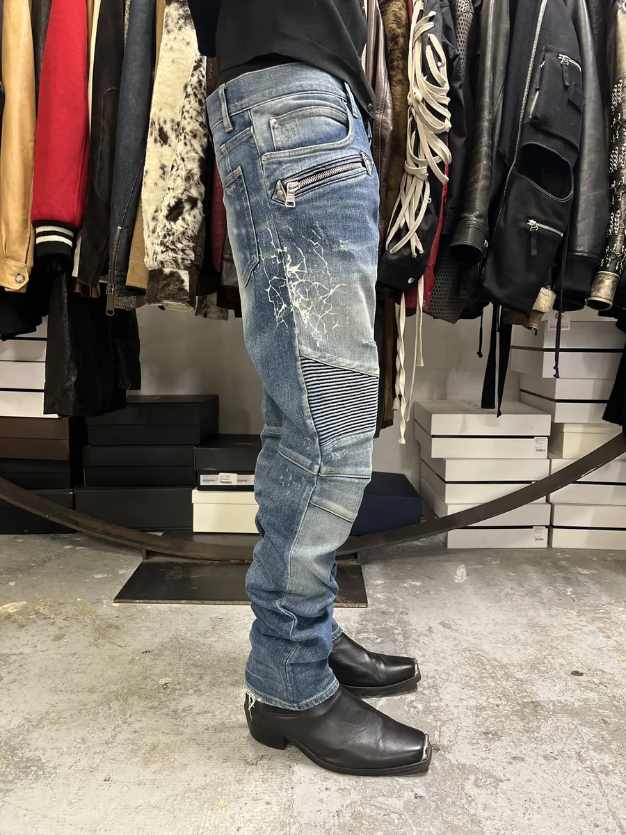 AW2012 Balmain Avant-Garde Blue Biker Denim Jeans - Image 3