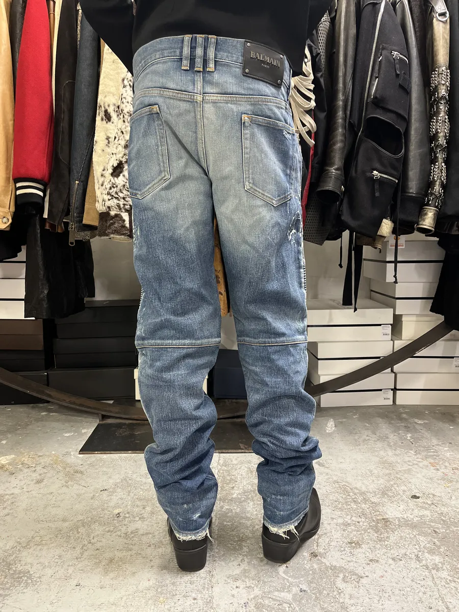AW2012 Balmain Avant-Garde Blue Biker Denim Jeans - Image 4