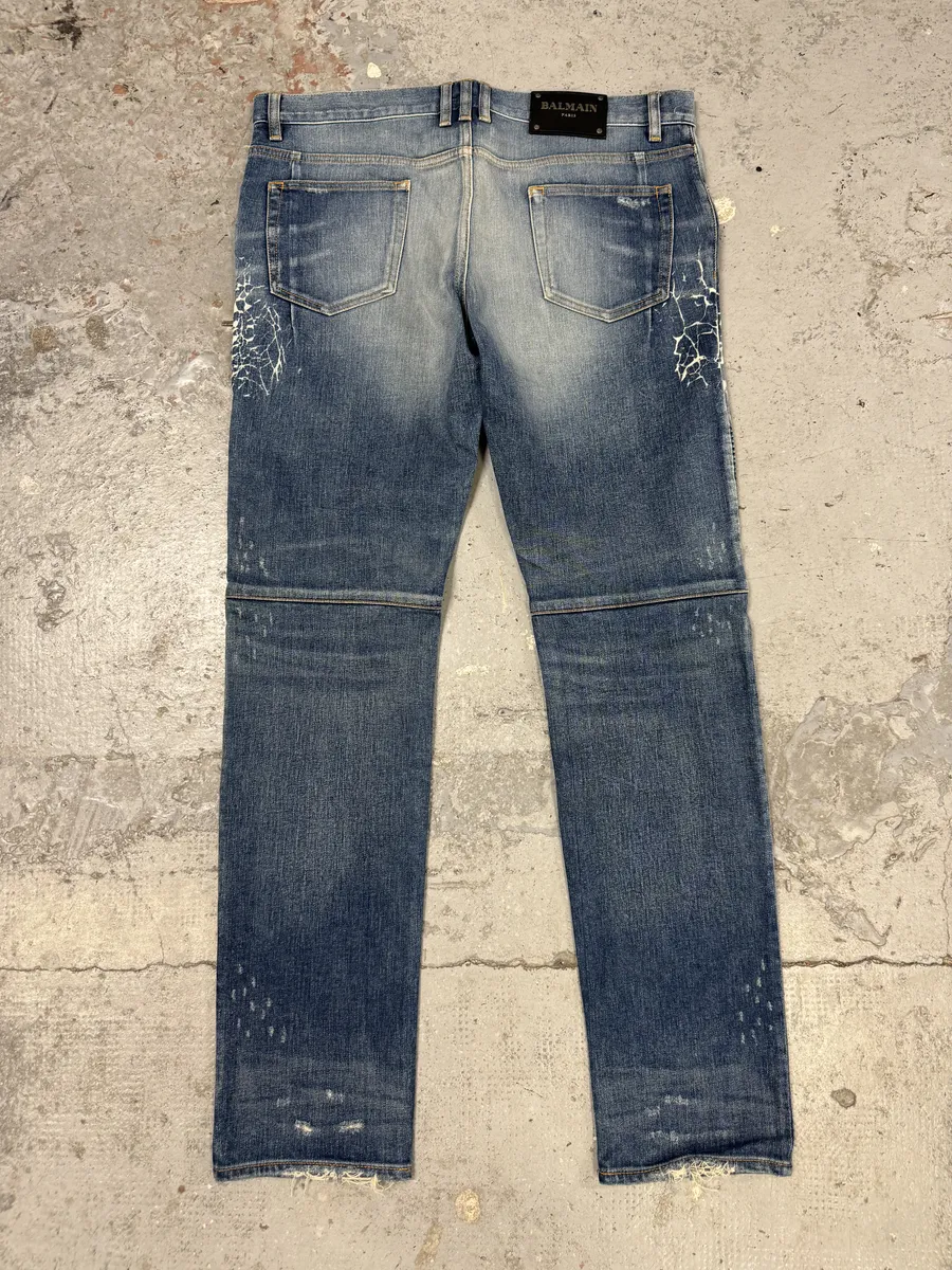 AW2012 Balmain Avant-Garde Blue Biker Denim Jeans - Image 5