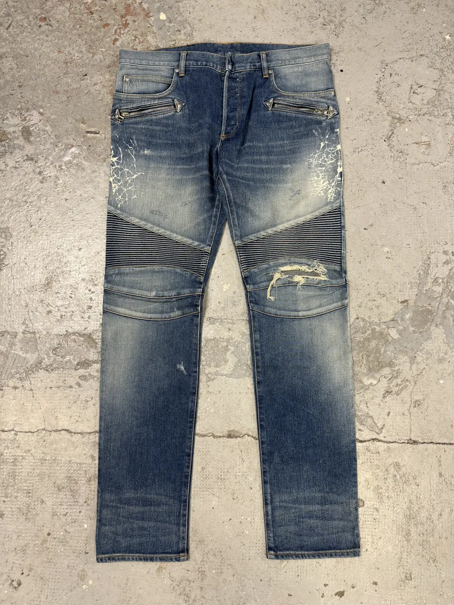 AW2012 Balmain Avant-Garde Blue Biker Denim Jeans - Image 6