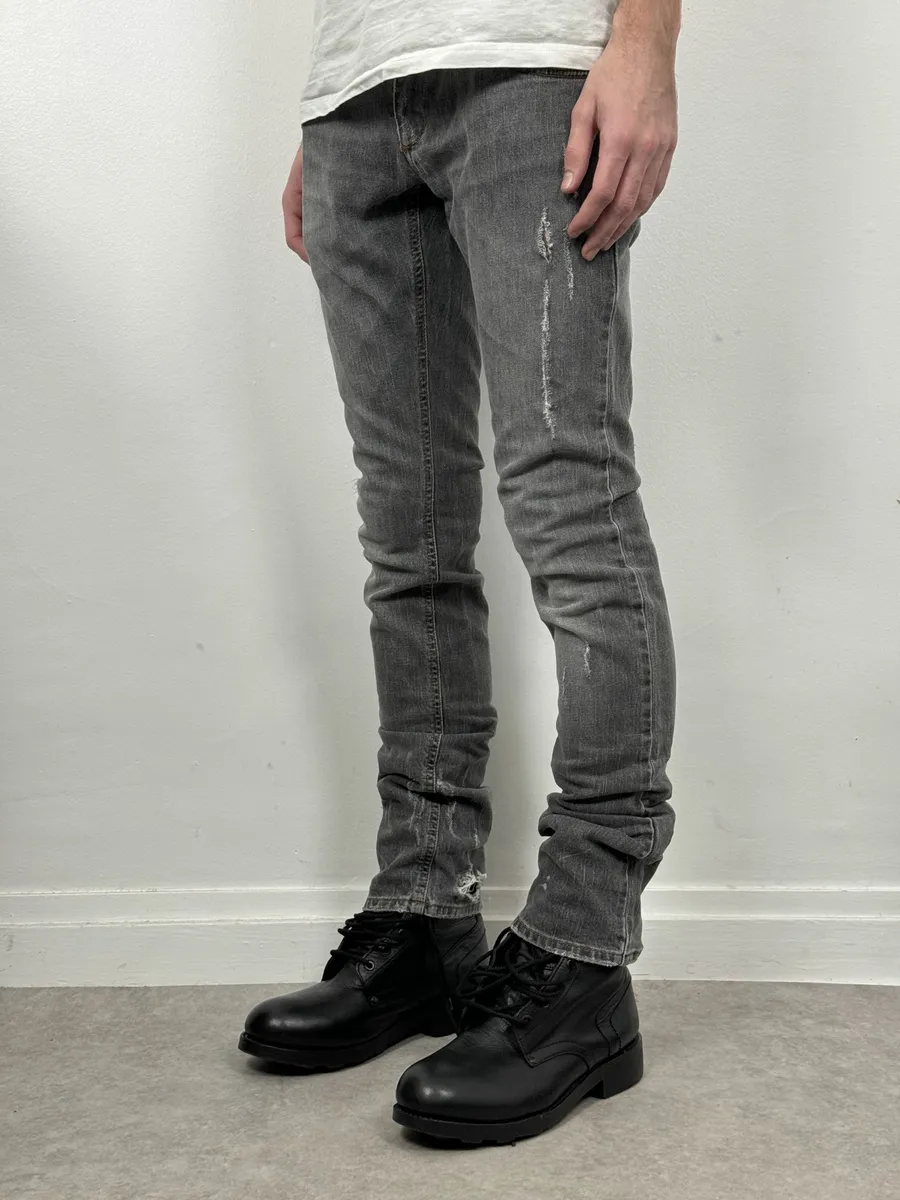 AW2012 Dolce & Gabbana Grey Distressed Slim Denim Jeans - Image 2