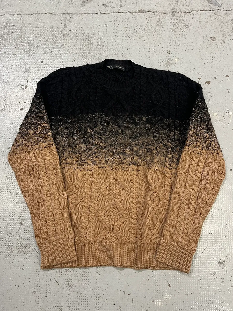 AW2012 Dsquared2 Gradient Cable Knit Black & Beige Wool Sweater