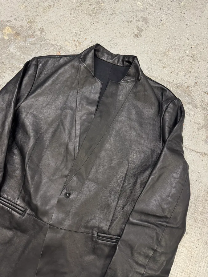 AW2012 Emporio Armani Avant-Garde Black Leather Suit Jacket - Image 5