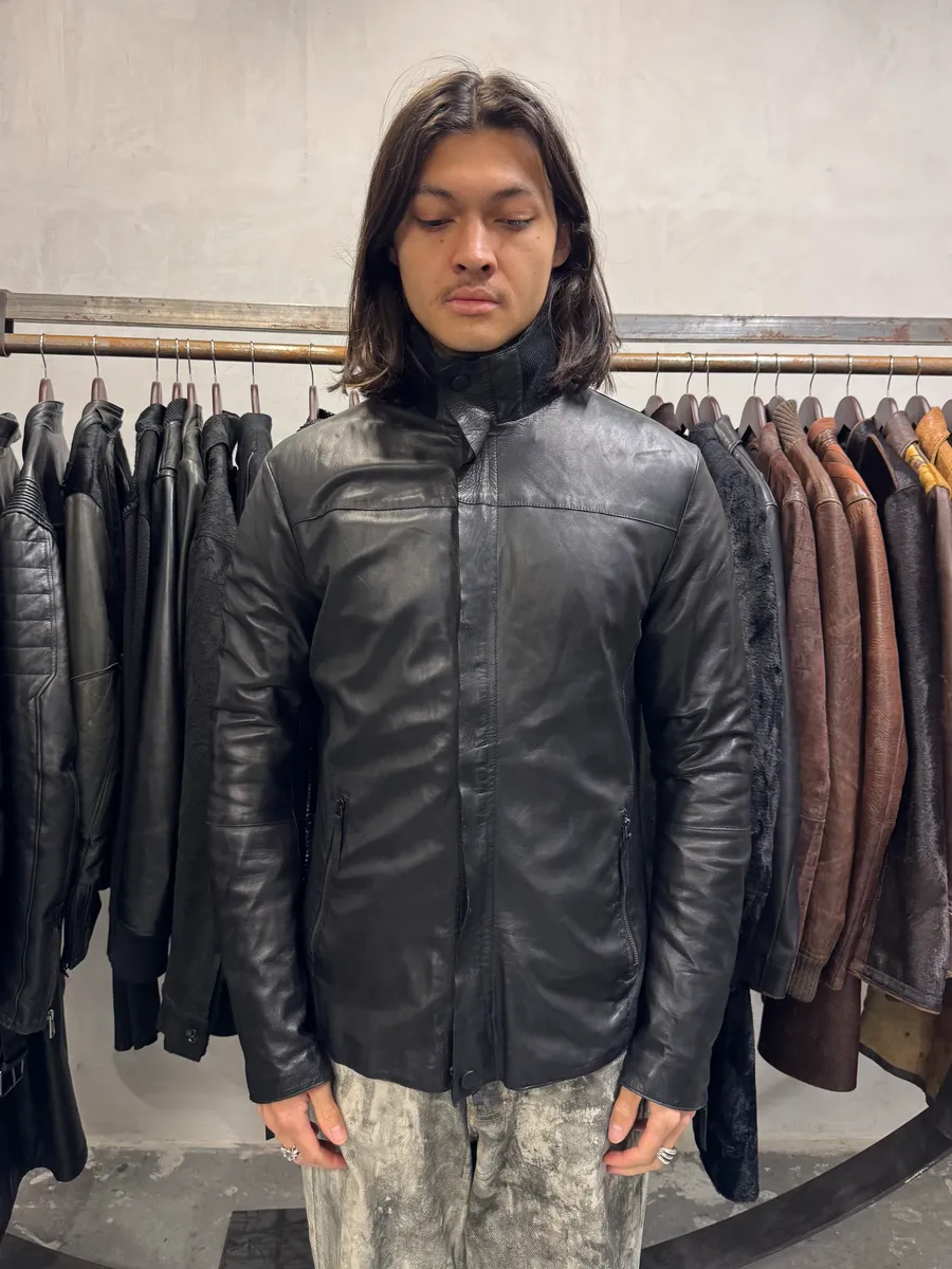 AW2012 Emporio Armani Black Fit Leather Jacket - Image 2