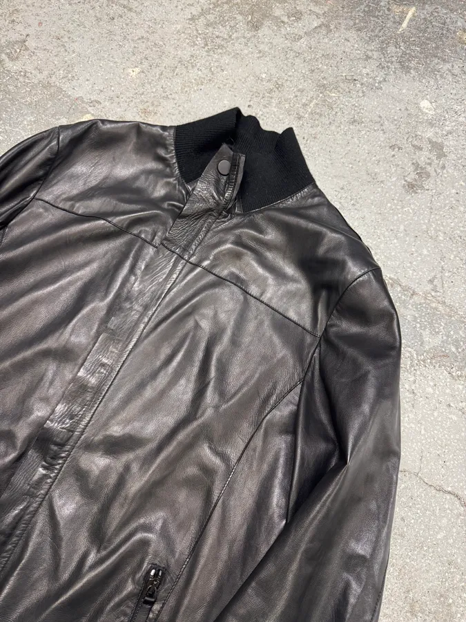 AW2012 Emporio Armani Black Fit Leather Jacket - Image 4