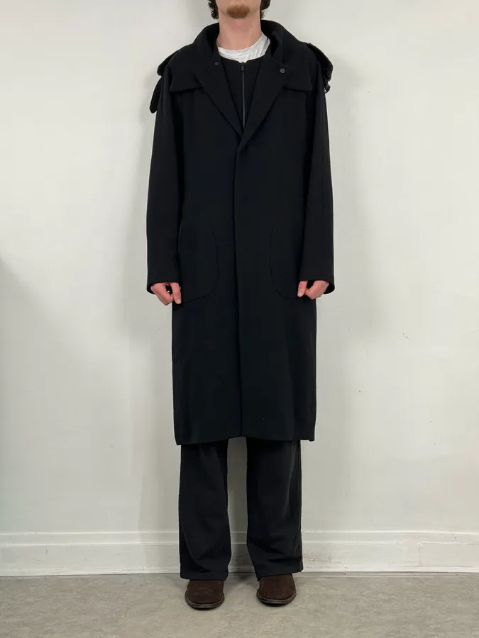 AW2012 Emporio Armani Black Fur Collar Wool Long Coat - Image 3