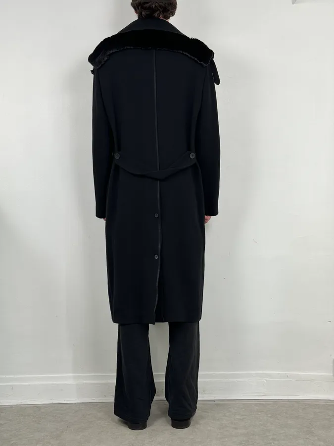 AW2012 Emporio Armani Black Fur Collar Wool Long Coat - Image 4
