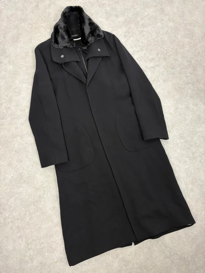 AW2012 Emporio Armani Black Fur Collar Wool Long Coat - Image 5