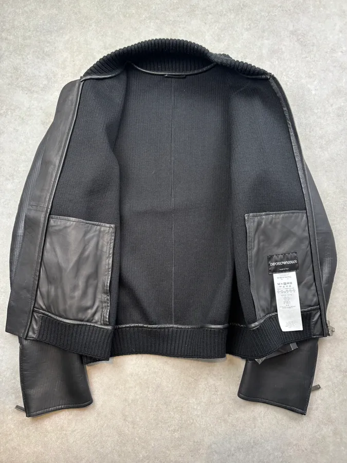 AW2012 Emporio Armani Black Leather Ribbed Jacket - Image 7