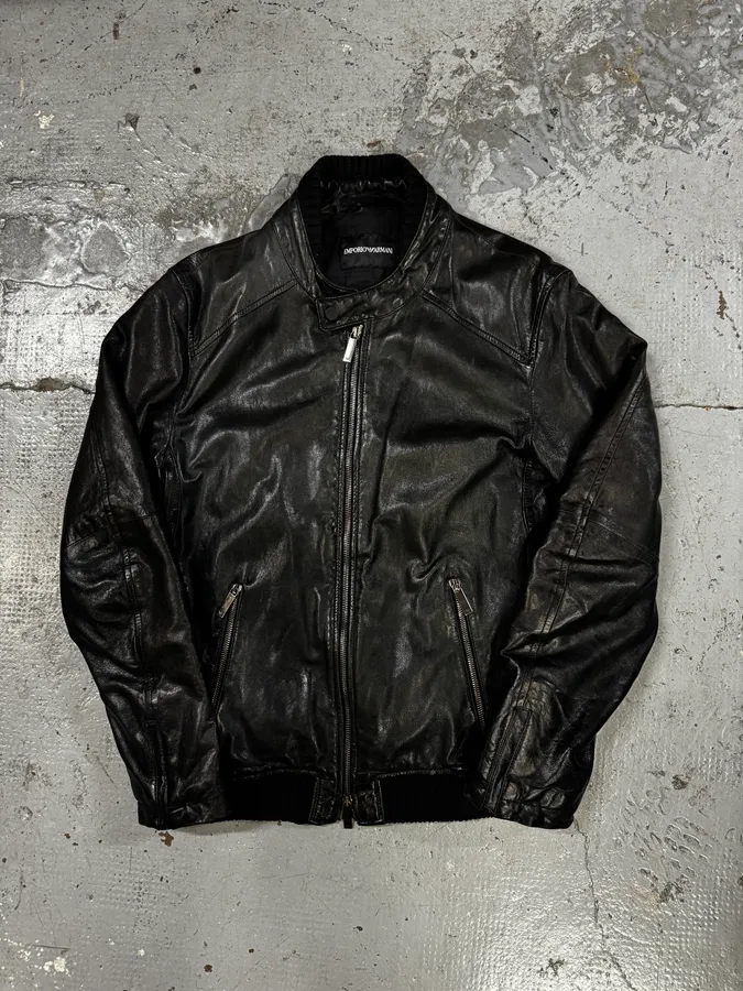 AW2012 Emporio Armani Black Simple Leather Jacket