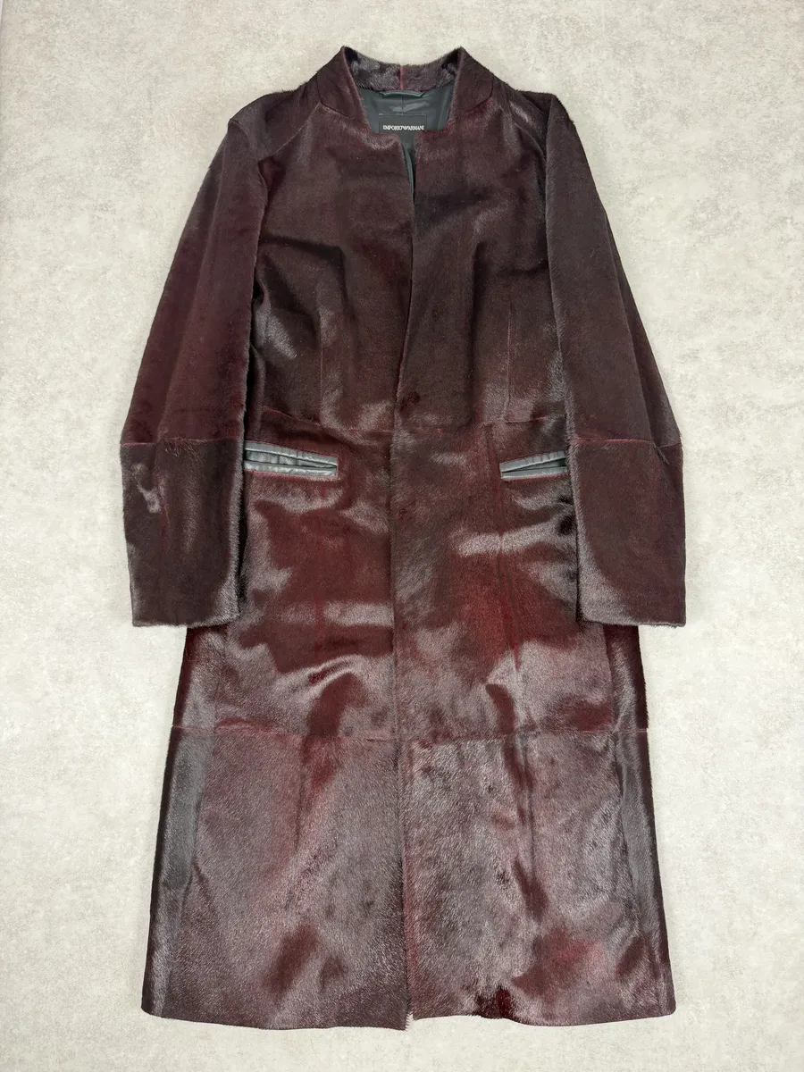 AW2012 Emporio Armani Red Bordeaux Pony Hair Leather Trench Coat
