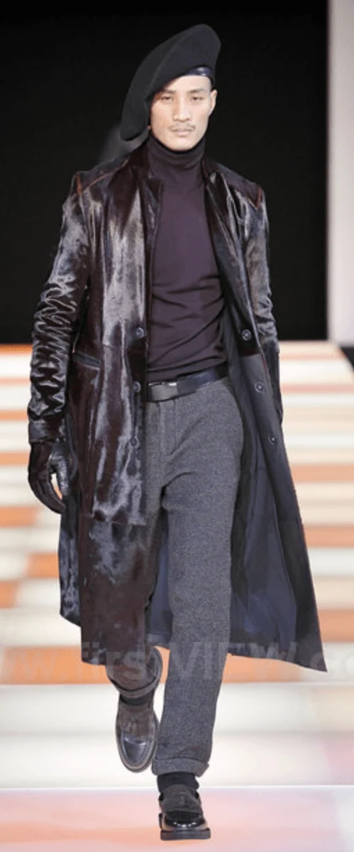 AW2012 Emporio Armani Red Bordeaux Pony Hair Leather Trench Coat - Image 2
