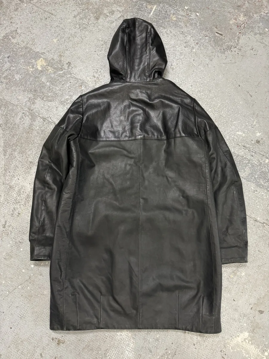 AW2012 Emporio Armani Tactical Black Leather Hooded Jacket - Image 2