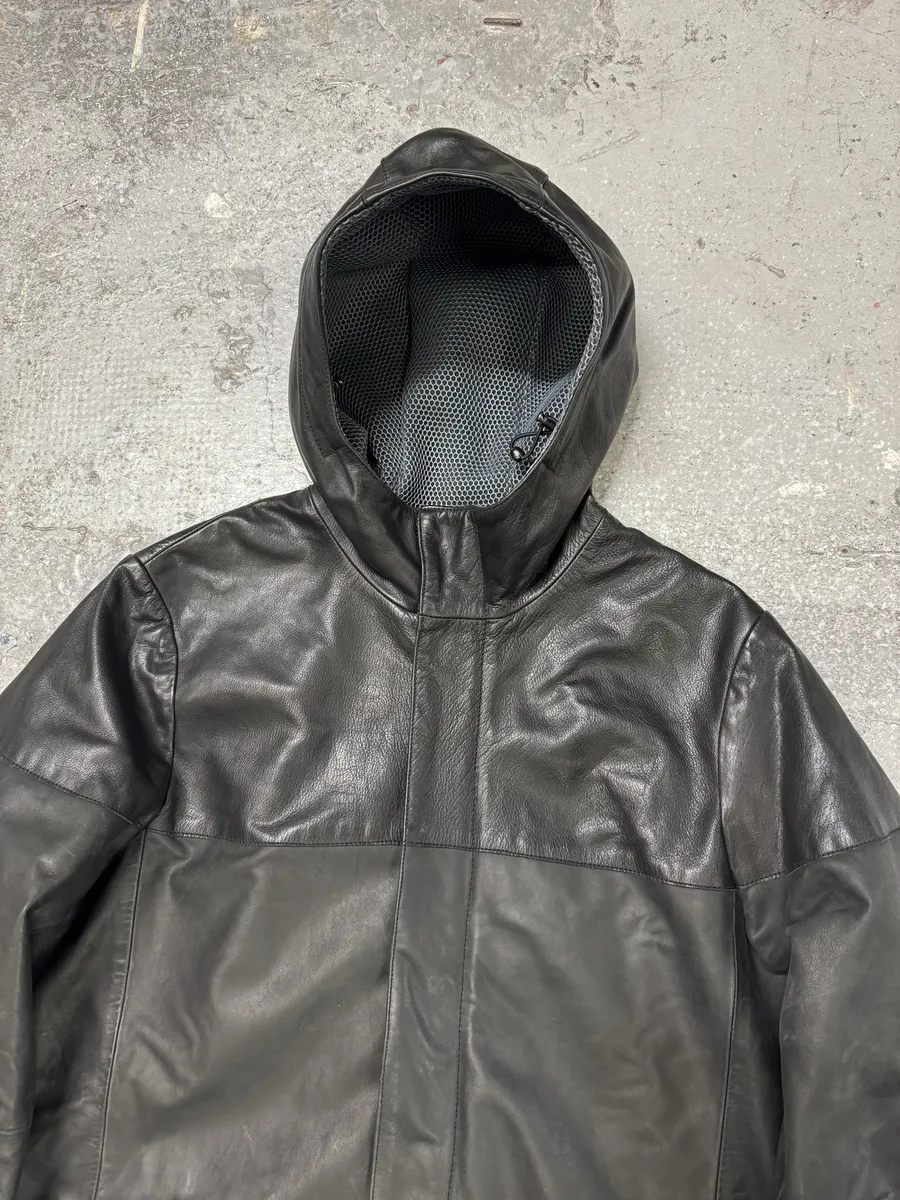 AW2012 Emporio Armani Tactical Black Leather Hooded Jacket - Image 7
