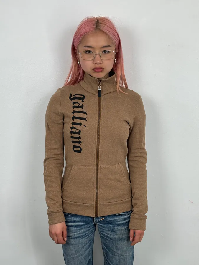 AW2012 John Galliano Beige Wool Signature Zip-Up Sweater - Image 2