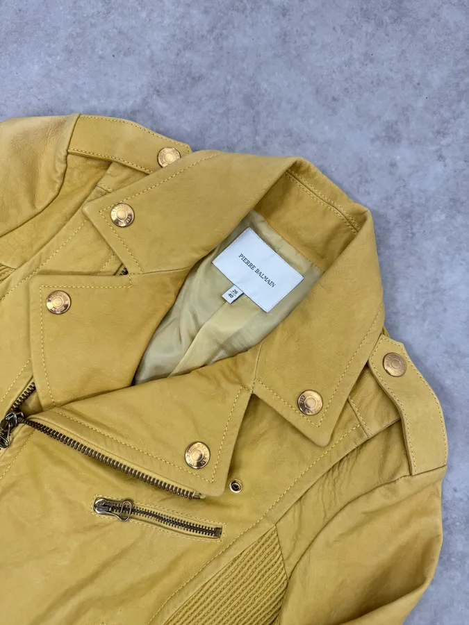 AW2012 Pierre Balmain Yellow Perfecto Leather Biker Jacket - Image 5