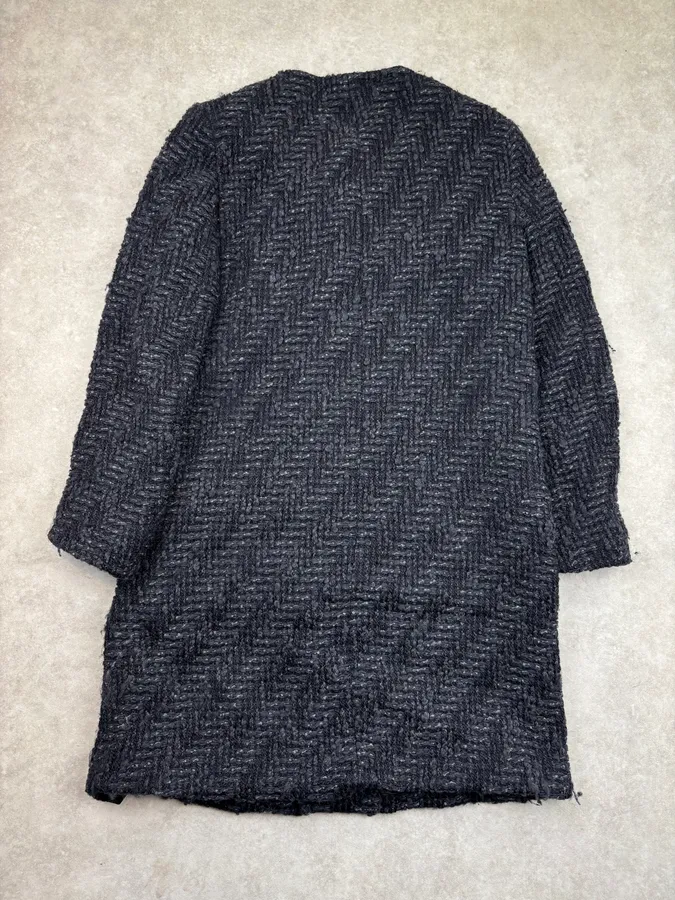 AW2012 Prada Wool Herringbone Navy Buttoned Long Coat - Image 5