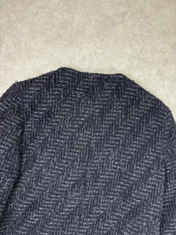 AW2012 Prada Wool Herringbone Navy Buttoned Long Coat - Image 6