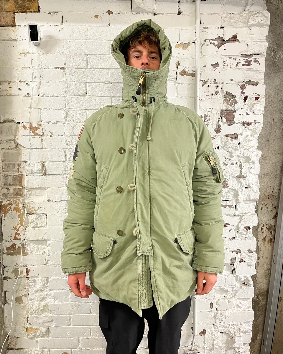 AW2012 Ralph Lauren Khaki Green Flags Long Cargo Parka Coat - Image 4