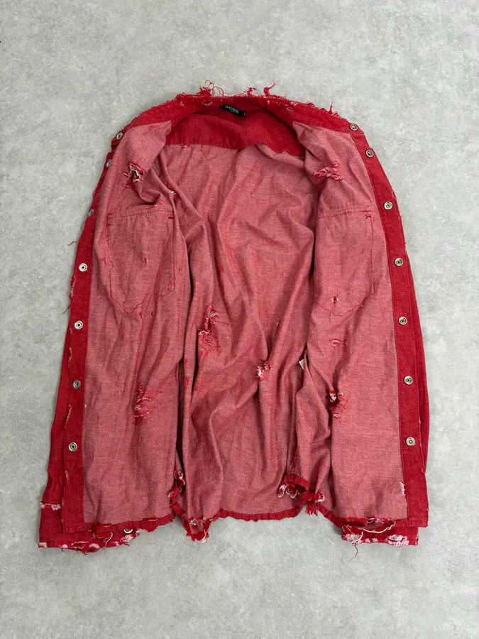 AW2013 Balmain Destroyed Red Heavy Shirt - Image 7