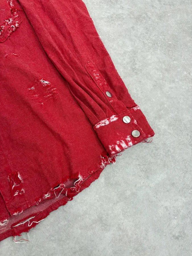 AW2013 Balmain Destroyed Red Heavy Shirt - Image 8