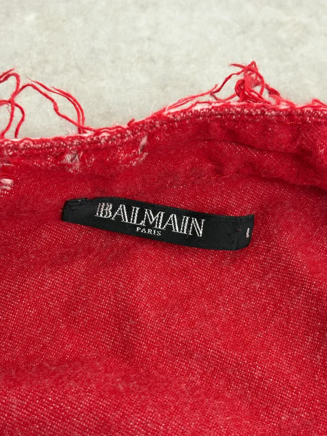 AW2013 Balmain Destroyed Red Heavy Shirt - Image 9