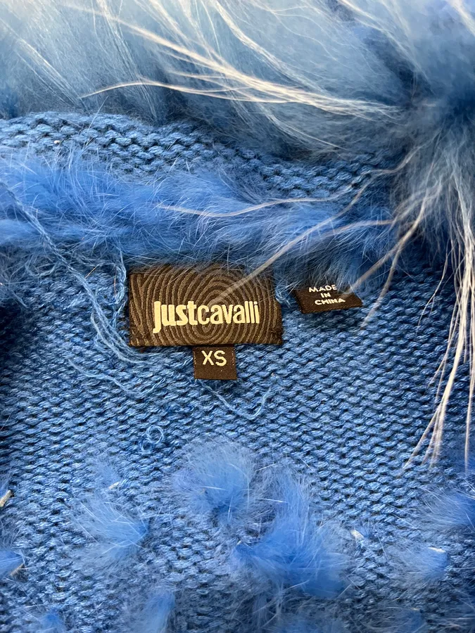 AW2013 Cavalli Blue Knit Faux Fur Collar Cardigan - Image 9