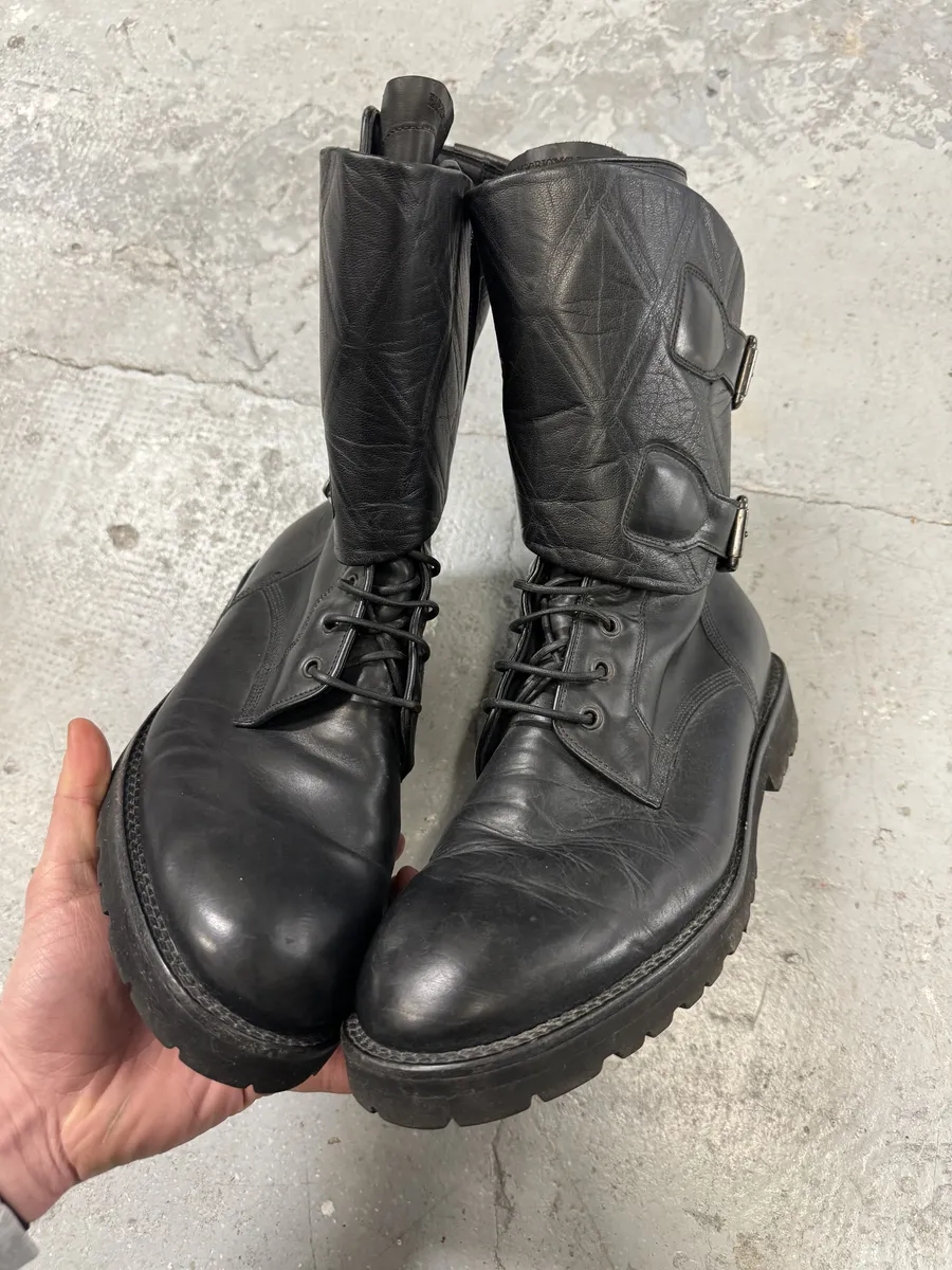 AW2013 Emporio Armani Black Ankle Biker Leather Boots - Image 4