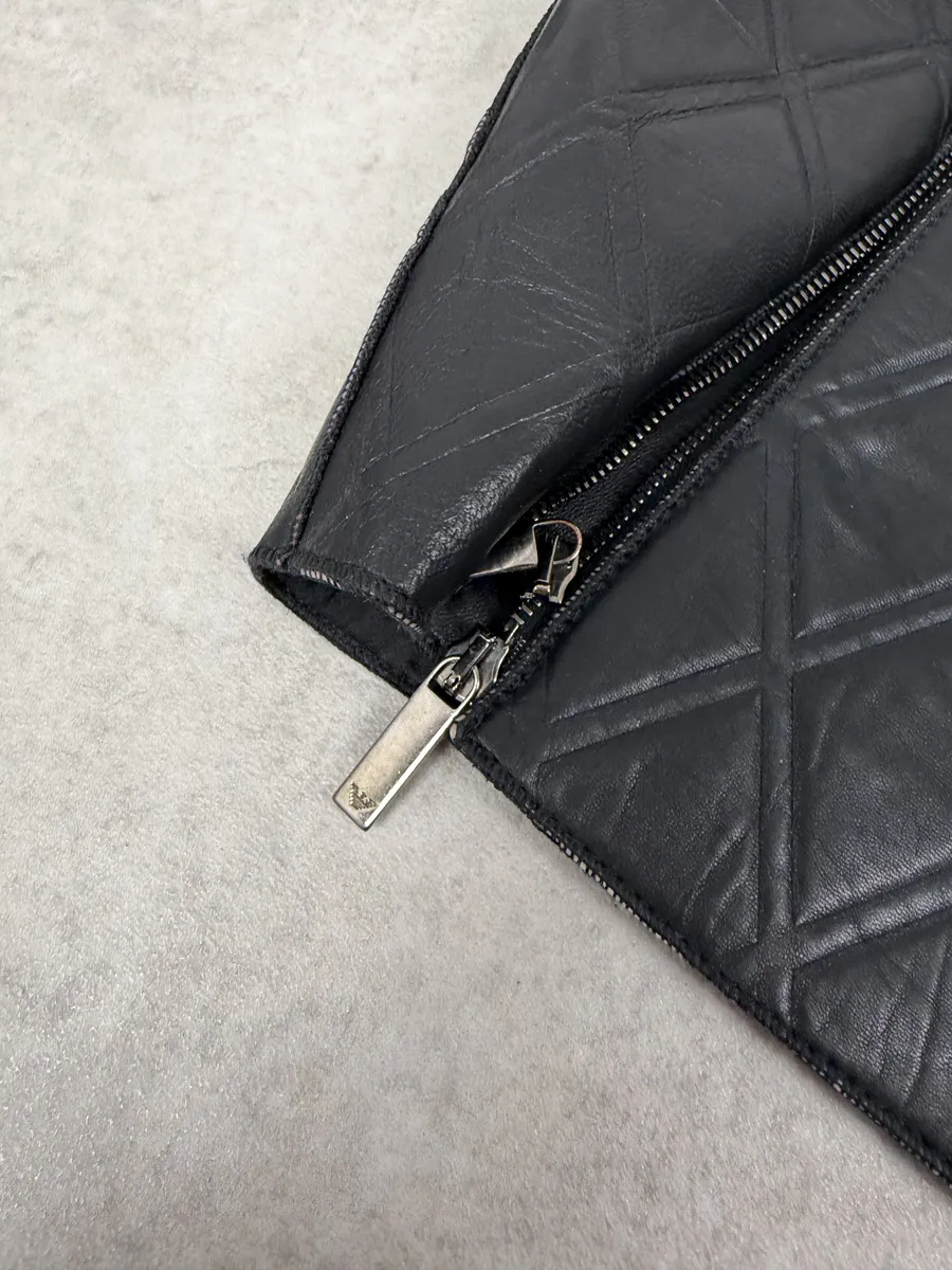 AW2013 Emporio Armani Black Asymmetrical Losange Leather Jacket - Image 10