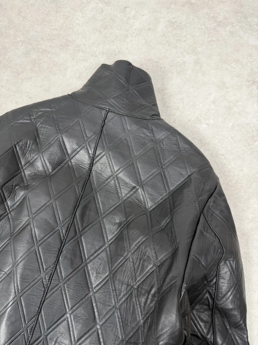 AW2013 Emporio Armani Black Asymmetrical Losange Leather Jacket - Image 6