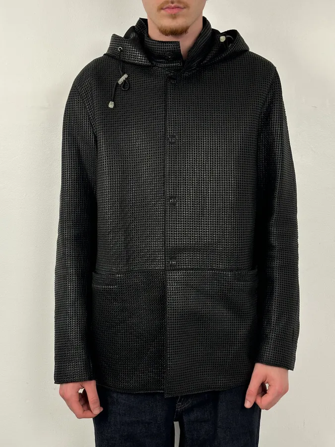 AW2013 Emporio Armani Black Perfored Hooded Jacket - Image 2