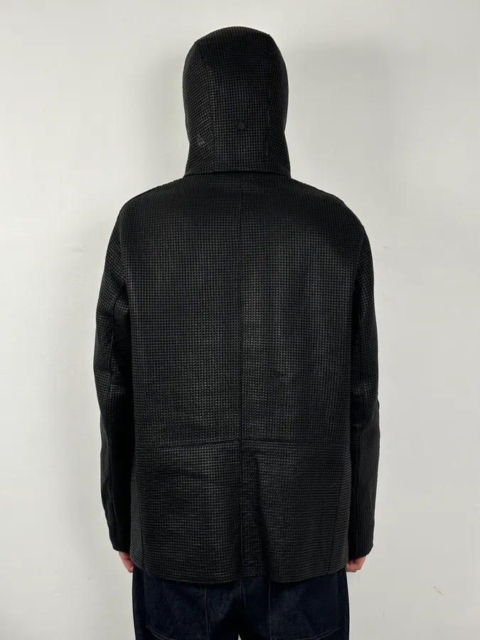 AW2013 Emporio Armani Black Perfored Hooded Jacket - Image 3