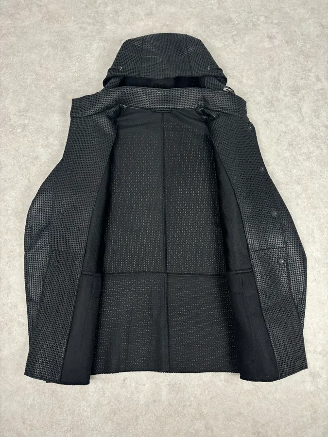 AW2013 Emporio Armani Black Perfored Hooded Jacket - Image 7