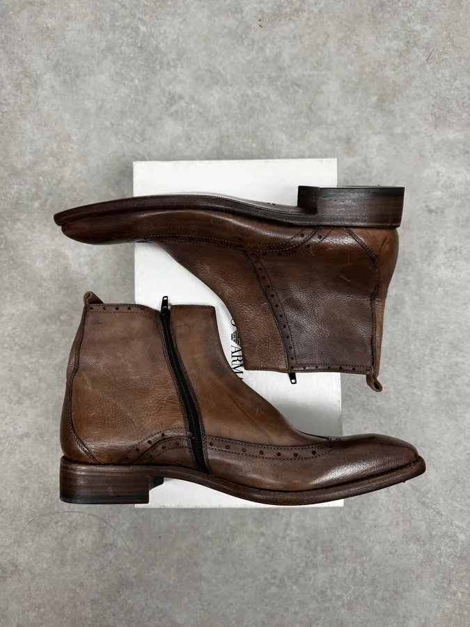 AW2013 Emporio Armani Brown Leather Boots - Image 2