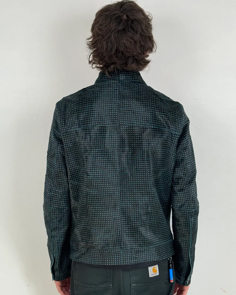 AW2013 Emporio Armani Pony Hair Blue & Black Leather Jacket - Image 3