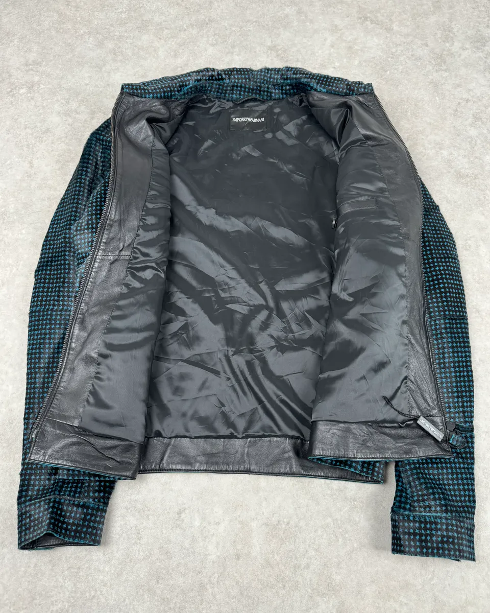 AW2013 Emporio Armani Pony Hair Blue & Black Leather Jacket - Image 8