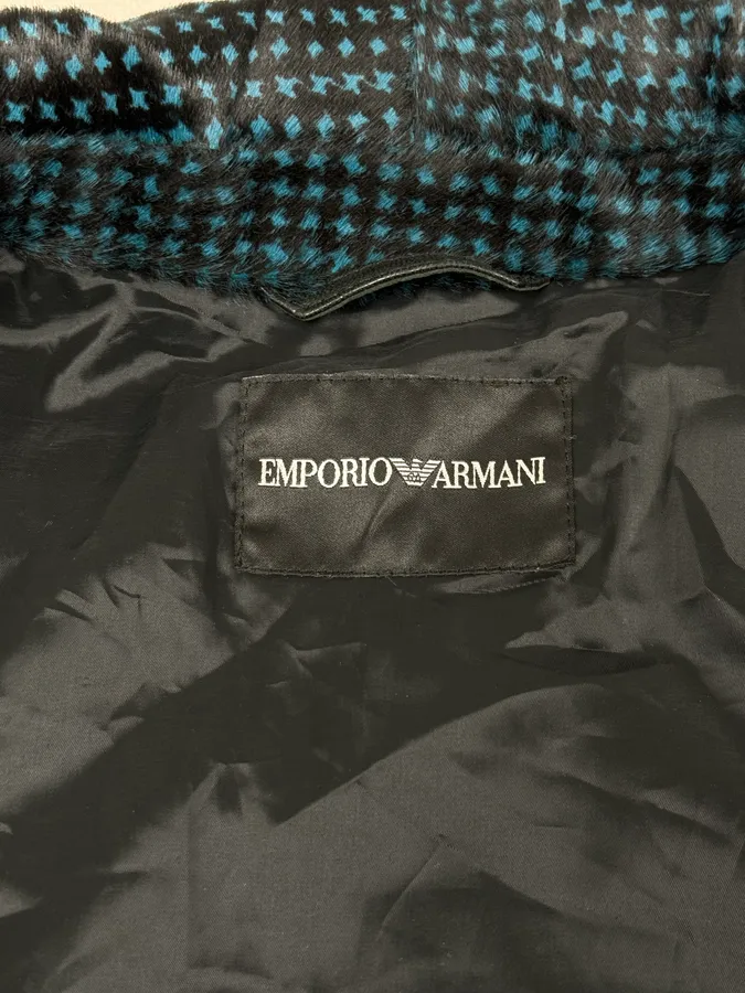 AW2013 Emporio Armani Pony Hair Blue & Black Leather Jacket - Image 9