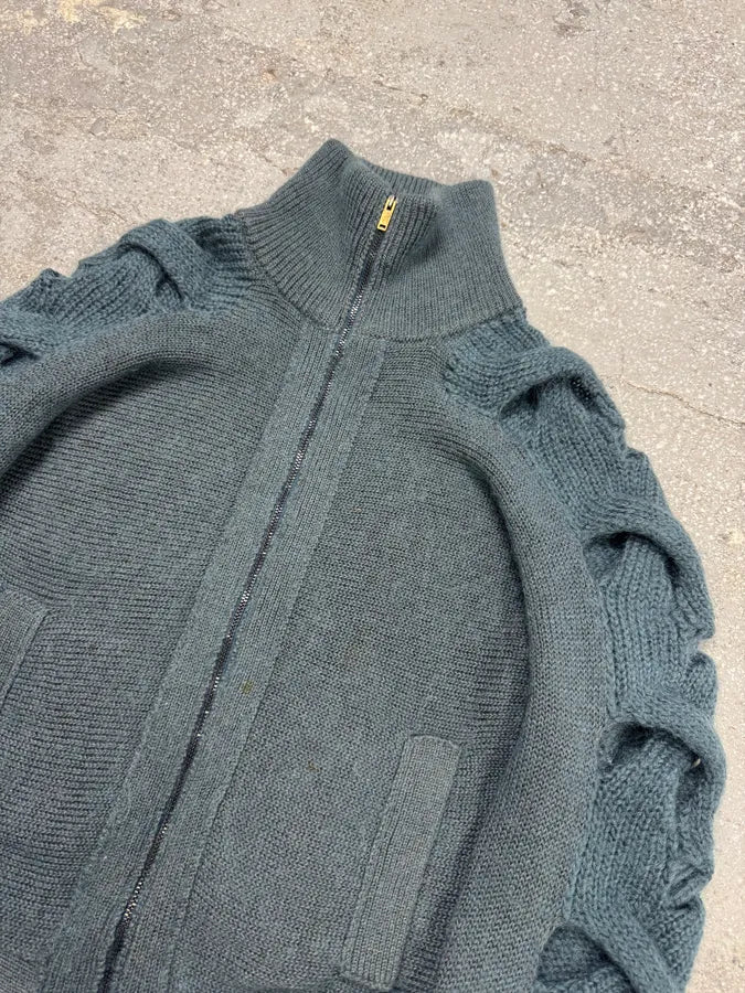 AW2013 Margiela MM6 Wool Blue Green Woven Zip-Up - Image 4