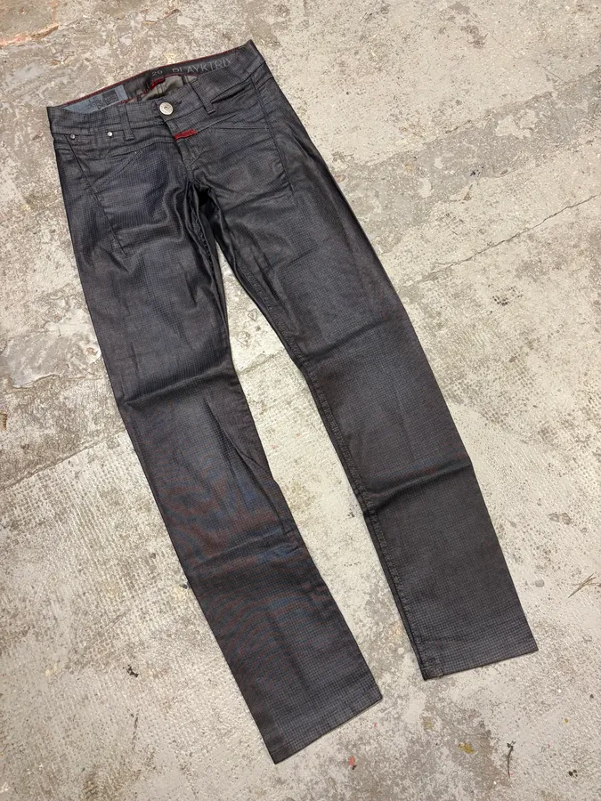 AW2013 Marithé + François Girbaud Navy Waxed Effect Checkered Pants - Image 5